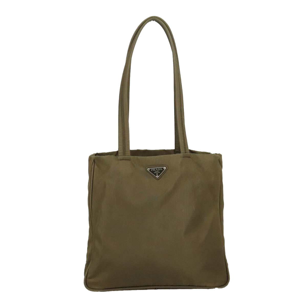 PRADA Tote Bag Nylon Khaki Silver Auth kk386 - 0