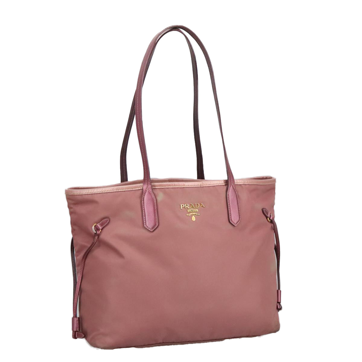 PRADA Tote Bag Nylon Pink Gold Auth kk387