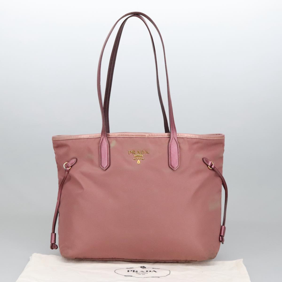 PRADA Tote Bag Nylon Pink Gold Auth kk387