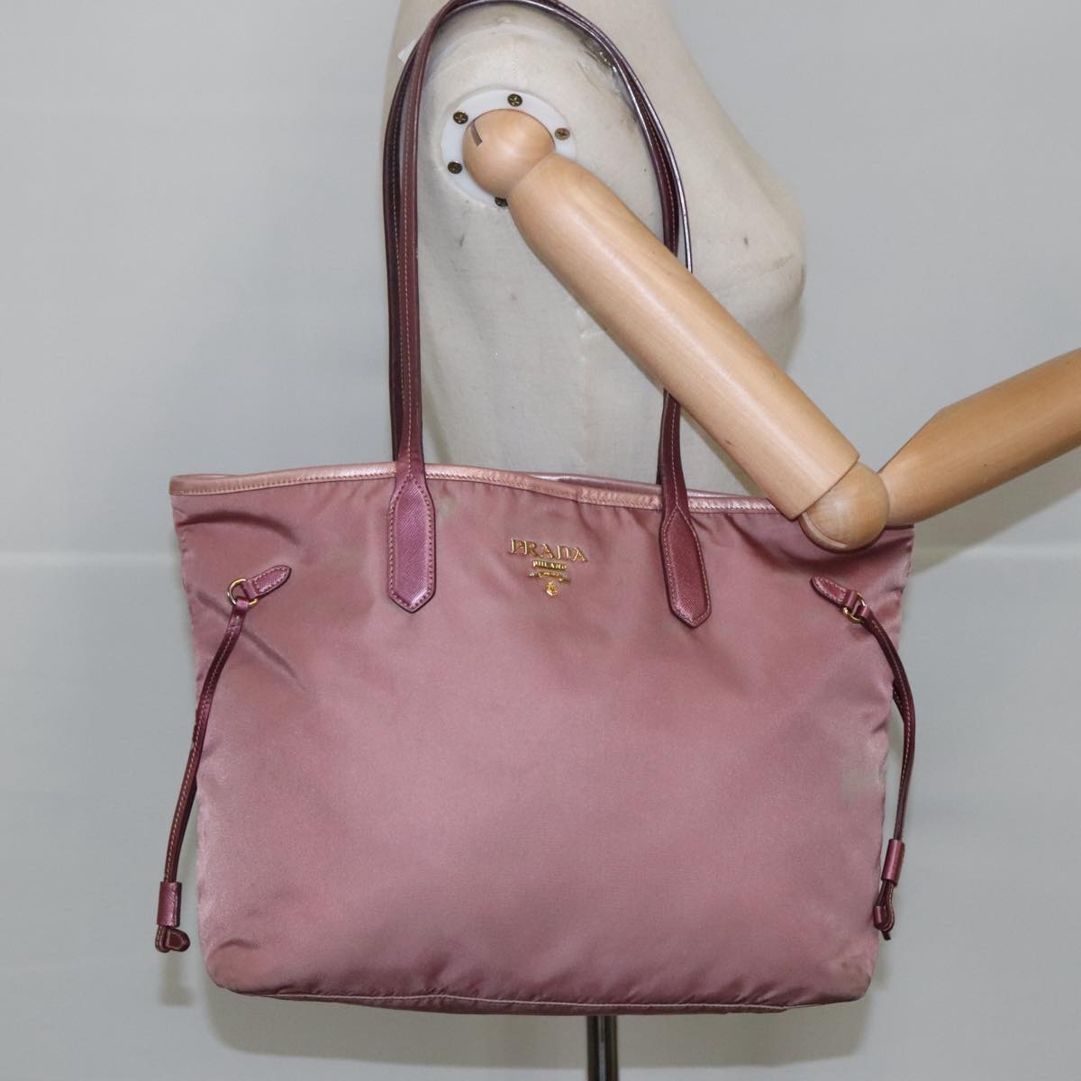 PRADA Tote Bag Nylon Pink Gold Auth kk387