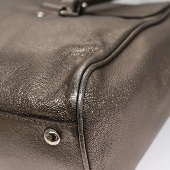 Salvatore Ferragamo Gancini Hand Bag Leather Silver Auth kk412