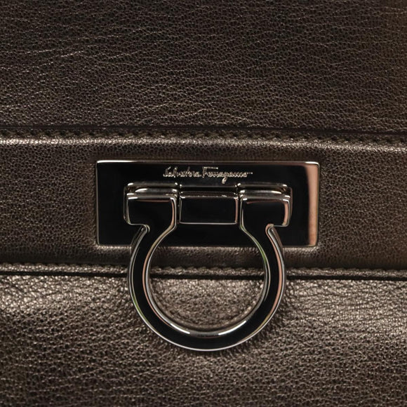 Salvatore Ferragamo Gancini Hand Bag Leather Silver Auth kk412