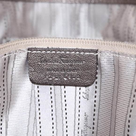 Salvatore Ferragamo Gancini Hand Bag Leather Silver Auth kk412