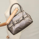 Salvatore Ferragamo Gancini Hand Bag Leather Silver Auth kk412-22