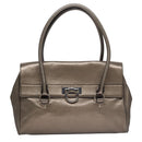 Salvatore Ferragamo Gancini Hand Bag Leather Silver Auth kk412-13