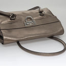 Salvatore Ferragamo Gancini Hand Bag Leather Silver Auth kk412-6