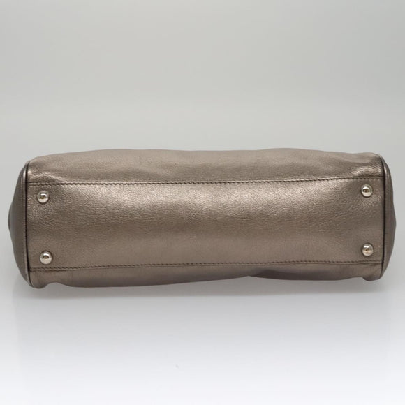 Salvatore Ferragamo Gancini Hand Bag Leather Silver Auth kk412
