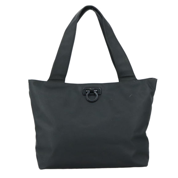 Salvatore Ferragamo Gancini Tote Bag PVC Canvas Black Auth kk413