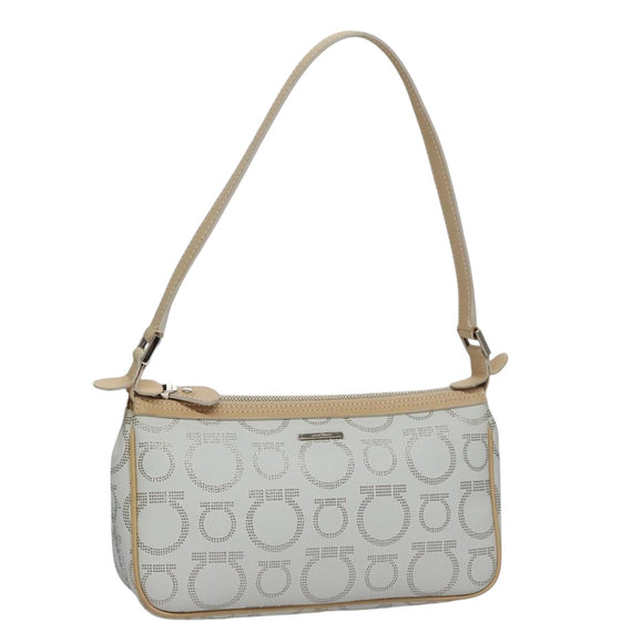 Salvatore Ferragamo Accessory Pouch PVC Leather Gray Auth kk414