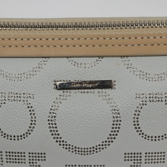 Salvatore Ferragamo Accessory Pouch PVC Leather Gray Auth kk414