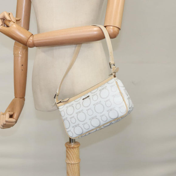 Salvatore Ferragamo Accessory Pouch PVC Leather Gray Auth kk414