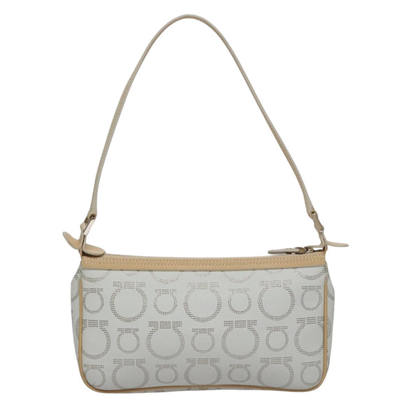 Salvatore Ferragamo Accessory Pouch PVC Leather Gray Auth kk414