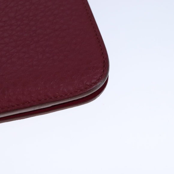 HERMES Dogon GM Wallet Leather Red Silver Auth kk428