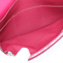 HERMES Dogon GM Wallet Leather Red Silver Auth kk428-17