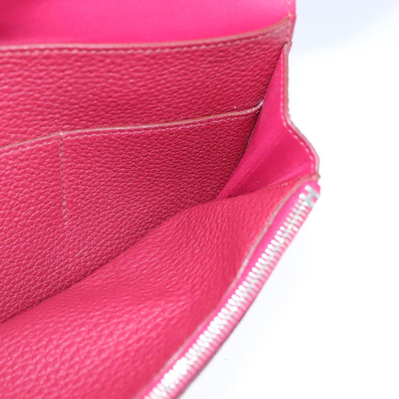 HERMES Dogon GM Wallet Leather Red Silver Auth kk428