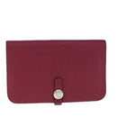 HERMES Dogon GM Wallet Leather Red Silver Auth kk428-2