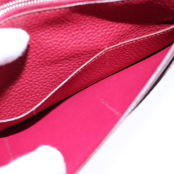 HERMES Dogon GM Wallet Leather Red Silver Auth kk428