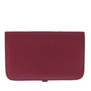 HERMES Dogon GM Wallet Leather Red Silver Auth kk428-3
