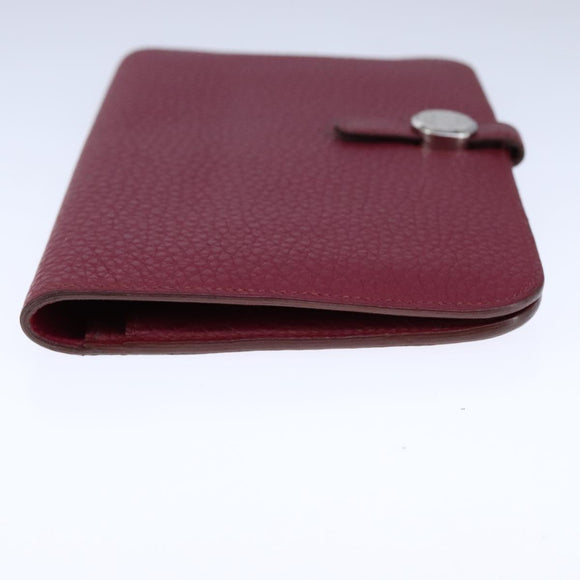 HERMES Dogon GM Wallet Leather Red Silver Auth kk428