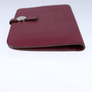 HERMES Dogon GM Wallet Leather Red Silver Auth kk428-5