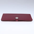 HERMES Dogon GM Wallet Leather Red Silver Auth kk428-7