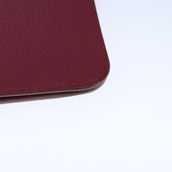 HERMES Dogon GM Wallet Leather Red Silver Auth kk428