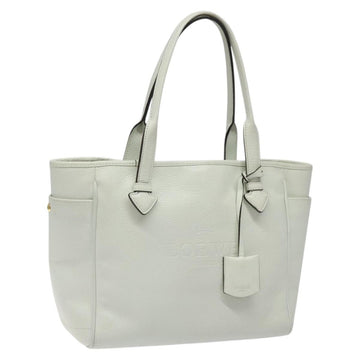 LOEWE Heritage Tote Bag Leather White Gold Auth kk436