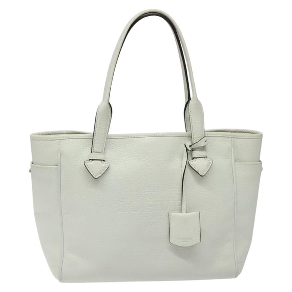 LOEWE Heritage Tote Bag Leather White Gold Auth kk436