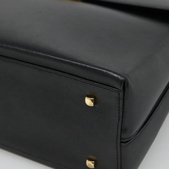 Salvatore Ferragamo Gancini Hand Bag Leather 2way Black Gold Auth kk442