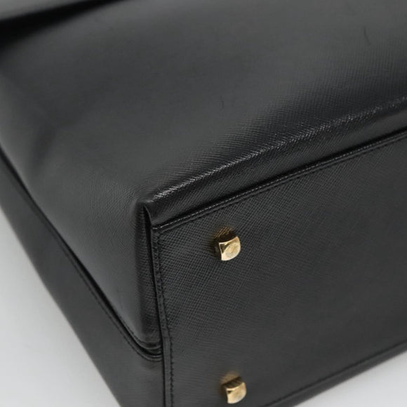 Salvatore Ferragamo Gancini Hand Bag Leather 2way Black Gold Auth kk442