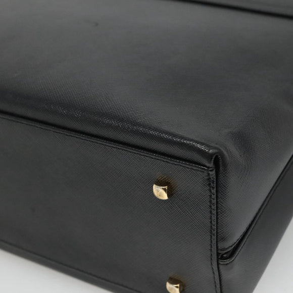 Salvatore Ferragamo Gancini Hand Bag Leather 2way Black Gold Auth kk442