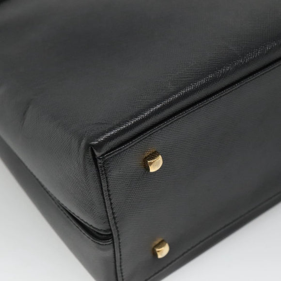 Salvatore Ferragamo Gancini Hand Bag Leather 2way Black Gold Auth kk442