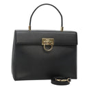 Salvatore Ferragamo Gancini Hand Bag Leather 2way Black Gold Auth kk442-1