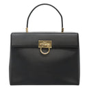 Salvatore Ferragamo Gancini Hand Bag Leather 2way Black Gold Auth kk442-13