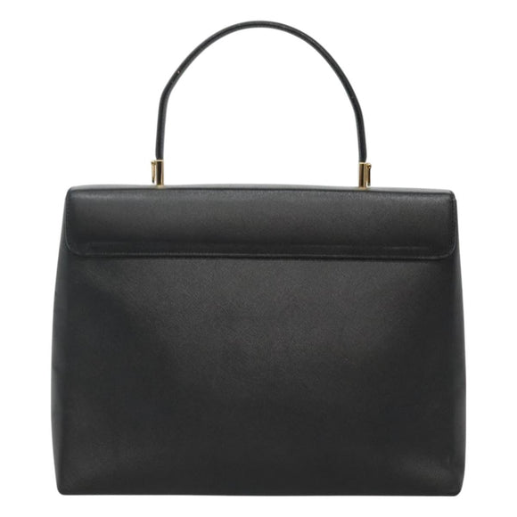 Salvatore Ferragamo Gancini Hand Bag Leather 2way Black Gold Auth kk442