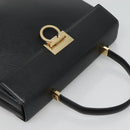 Salvatore Ferragamo Gancini Hand Bag Leather 2way Black Gold Auth kk442-6