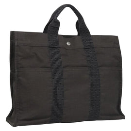 HERMES Her Line MM Tote Bag Canvas Gray Silver Auth kk445