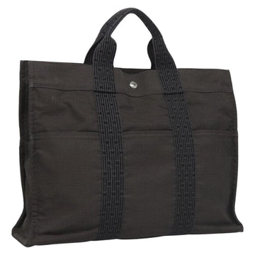 HERMES Her Line MM Tote Bag Canvas Gray Silver Auth kk445