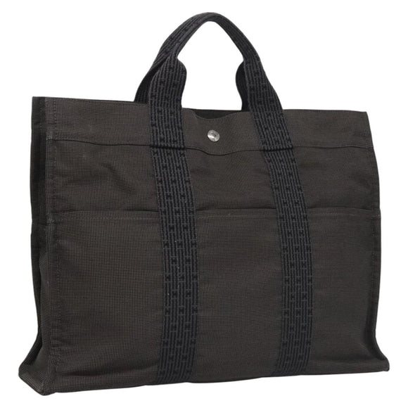 HERMES Her Line MM Tote Bag Canvas Gray Silver Auth kk445