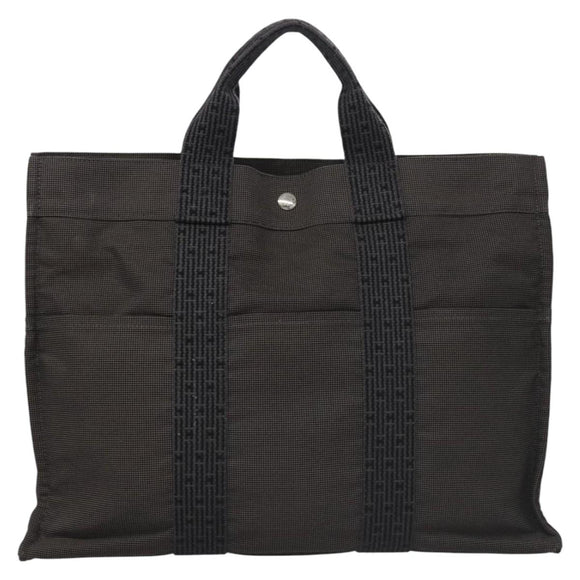 HERMES Her Line MM Tote Bag Canvas Gray Silver Auth kk445