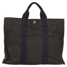 HERMES Her Line MM Tote Bag Canvas Gray Silver Auth kk445 - 0