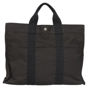 HERMES Her Line MM Tote Bag Canvas Gray Silver Auth kk445 - 0