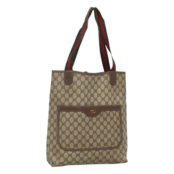GUCCI GG Supreme Web Sherry Line Tote Bag PVC Leather Beige 39.02.003 Auth kk456