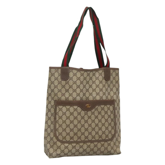 GUCCI GG Supreme Web Sherry Line Tote Bag PVC Leather Beige 39.02.003 Auth kk456