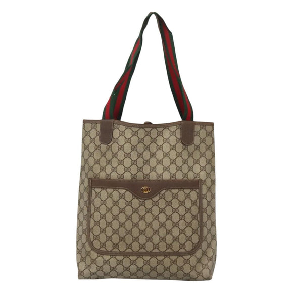 GUCCI GG Supreme Web Sherry Line Tote Bag PVC Leather Beige 39.02.003 Auth kk456