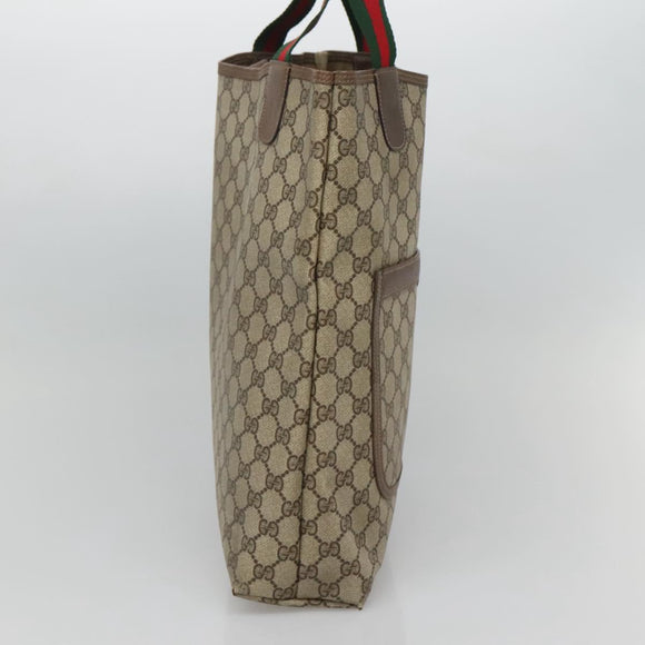 GUCCI GG Supreme Web Sherry Line Tote Bag PVC Leather Beige 39.02.003 Auth kk456