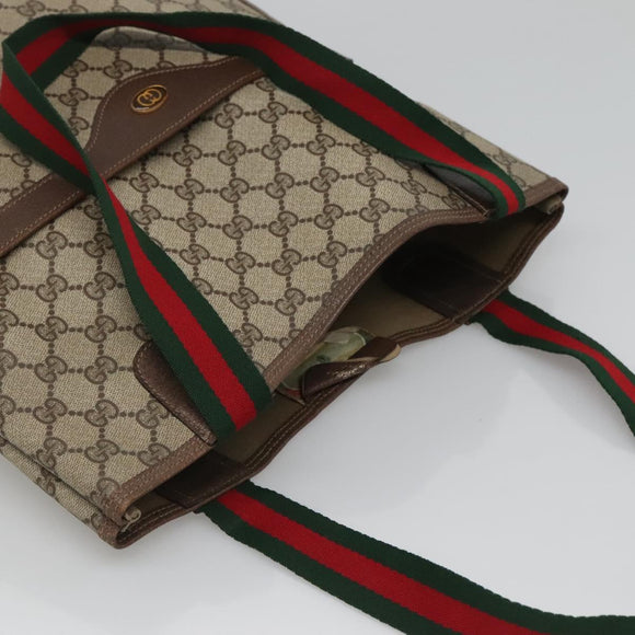 GUCCI GG Supreme Web Sherry Line Tote Bag PVC Leather Beige 39.02.003 Auth kk456