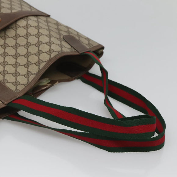 GUCCI GG Supreme Web Sherry Line Tote Bag PVC Leather Beige 39.02.003 Auth kk456