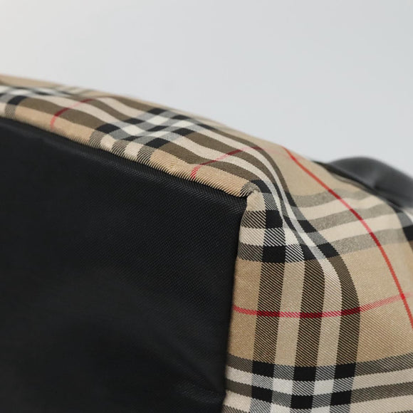 BURBERRY Nova Check Blue Label Hand Bag Nylon Beige Silver Auth kk458