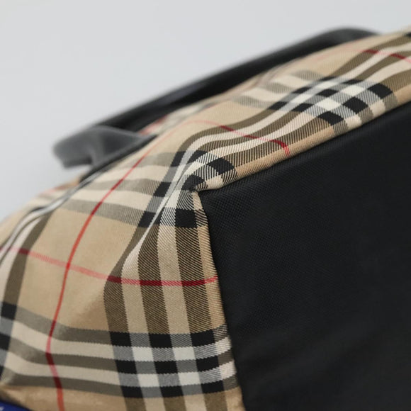 BURBERRY Nova Check Blue Label Hand Bag Nylon Beige Silver Auth kk458